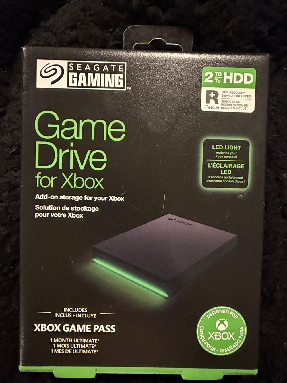 Seagate Game Drive for Xbox 2TB External HDD - Black with Green LED